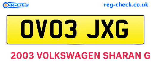 OV03JXG are the vehicle registration plates.