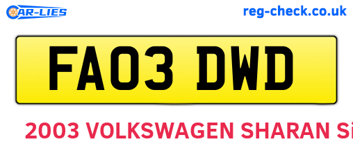FA03DWD are the vehicle registration plates.
