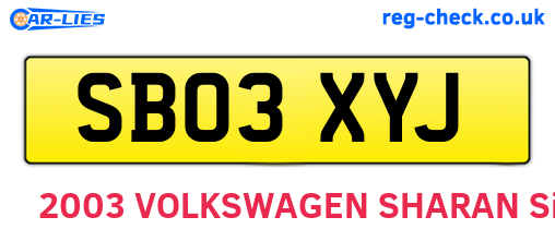 SB03XYJ are the vehicle registration plates.