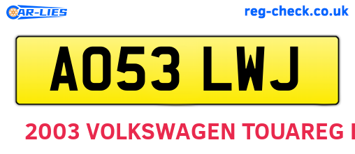 AO53LWJ are the vehicle registration plates.