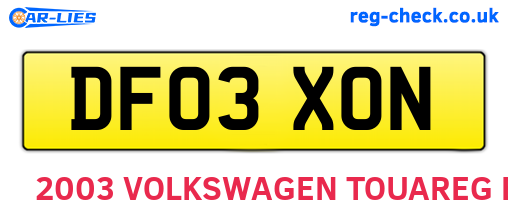 DF03XON are the vehicle registration plates.
