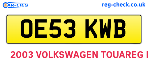 OE53KWB are the vehicle registration plates.