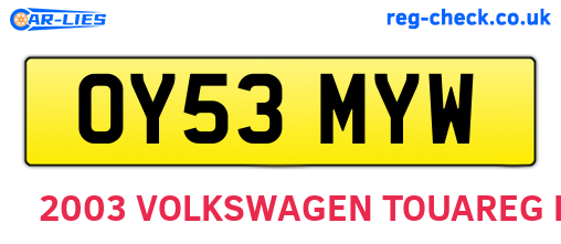 OY53MYW are the vehicle registration plates.