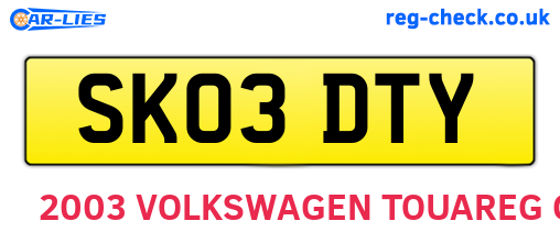 SK03DTY are the vehicle registration plates.