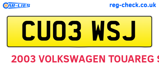 CU03WSJ are the vehicle registration plates.