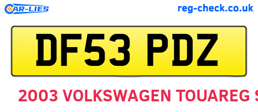 DF53PDZ are the vehicle registration plates.
