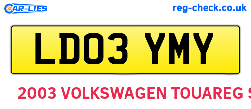 LD03YMY are the vehicle registration plates.