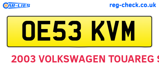 OE53KVM are the vehicle registration plates.