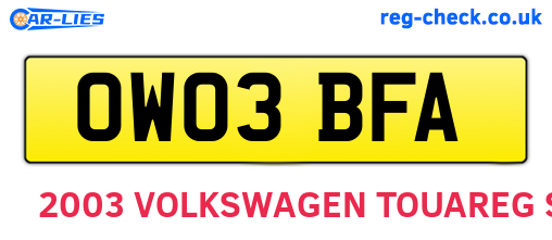 OW03BFA are the vehicle registration plates.