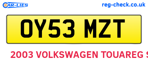 OY53MZT are the vehicle registration plates.