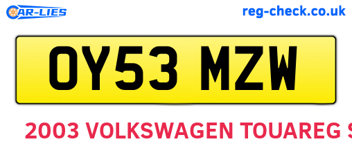 OY53MZW are the vehicle registration plates.