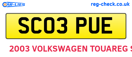 SC03PUE are the vehicle registration plates.