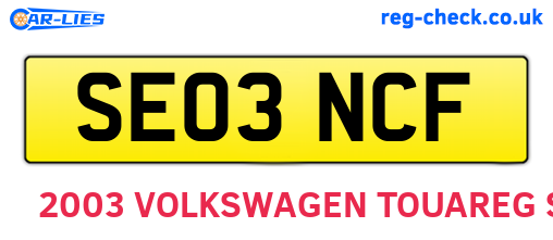 SE03NCF are the vehicle registration plates.