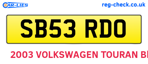 SB53RDO are the vehicle registration plates.