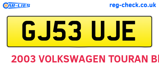 GJ53UJE are the vehicle registration plates.