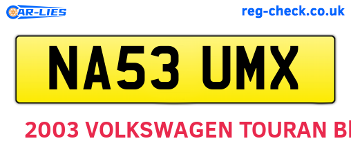 NA53UMX are the vehicle registration plates.