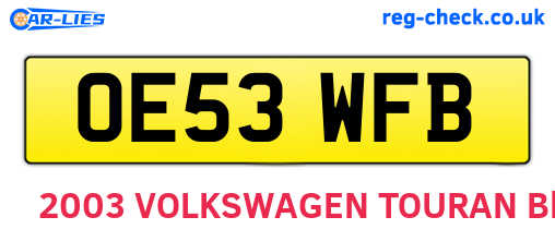 OE53WFB are the vehicle registration plates.