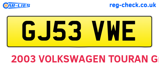 GJ53VWE are the vehicle registration plates.