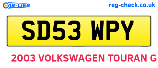SD53WPY are the vehicle registration plates.