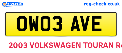 OW03AVE are the vehicle registration plates.