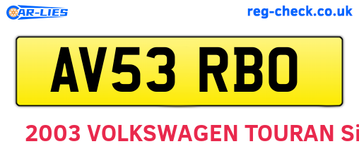 AV53RBO are the vehicle registration plates.