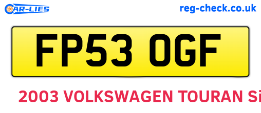 FP53OGF are the vehicle registration plates.