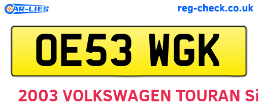 OE53WGK are the vehicle registration plates.