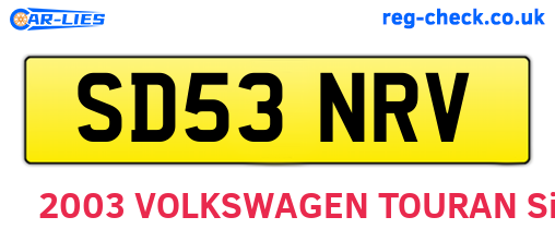 SD53NRV are the vehicle registration plates.