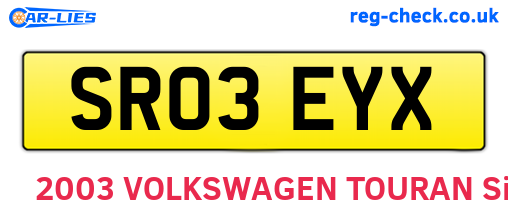 SR03EYX are the vehicle registration plates.