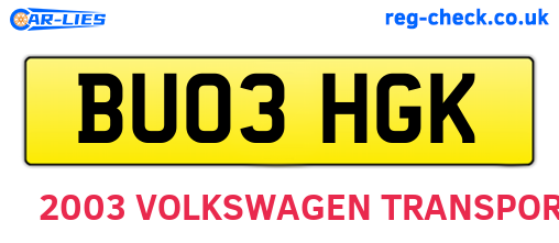 BU03HGK are the vehicle registration plates.