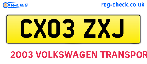 CX03ZXJ are the vehicle registration plates.