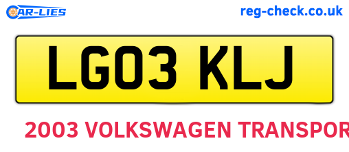 LG03KLJ are the vehicle registration plates.