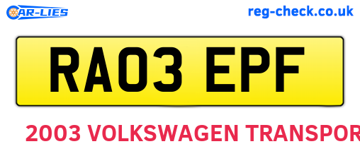 RA03EPF are the vehicle registration plates.