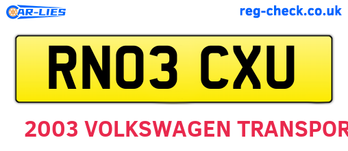 RN03CXU are the vehicle registration plates.