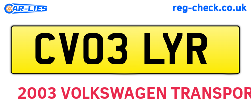 CV03LYR are the vehicle registration plates.