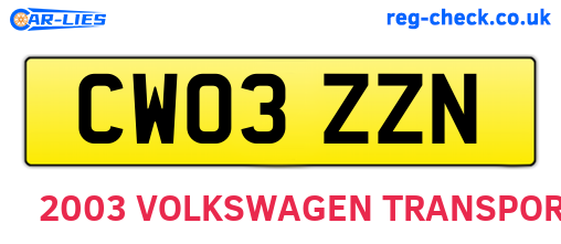 CW03ZZN are the vehicle registration plates.