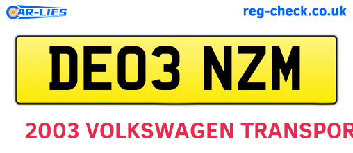 DE03NZM are the vehicle registration plates.