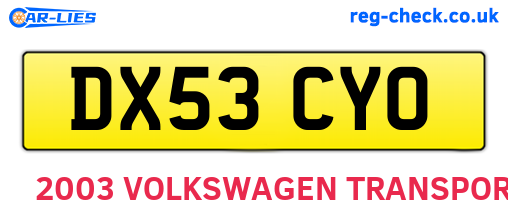 DX53CYO are the vehicle registration plates.