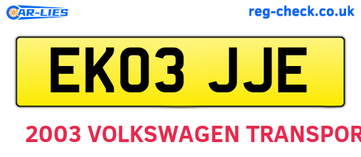 EK03JJE are the vehicle registration plates.