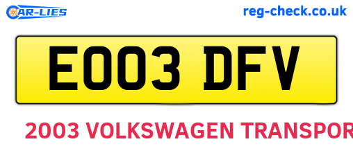 EO03DFV are the vehicle registration plates.