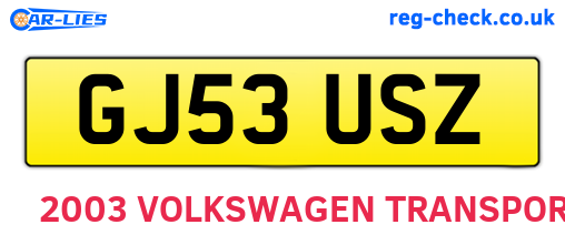 GJ53USZ are the vehicle registration plates.
