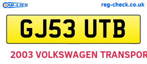 GJ53UTB are the vehicle registration plates.