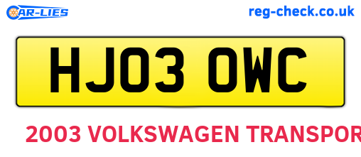 HJ03OWC are the vehicle registration plates.