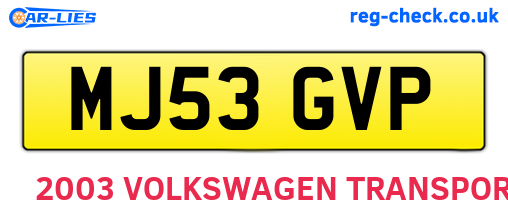 MJ53GVP are the vehicle registration plates.