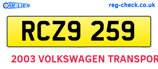 RCZ9259 are the vehicle registration plates.