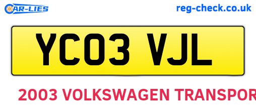 YC03VJL are the vehicle registration plates.