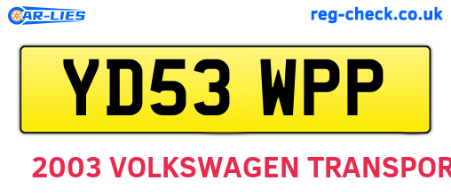 YD53WPP are the vehicle registration plates.