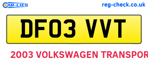 DF03VVT are the vehicle registration plates.