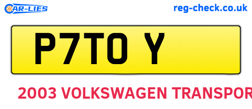 P7TOY are the vehicle registration plates.