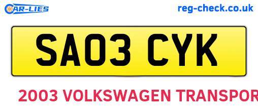 SA03CYK are the vehicle registration plates.